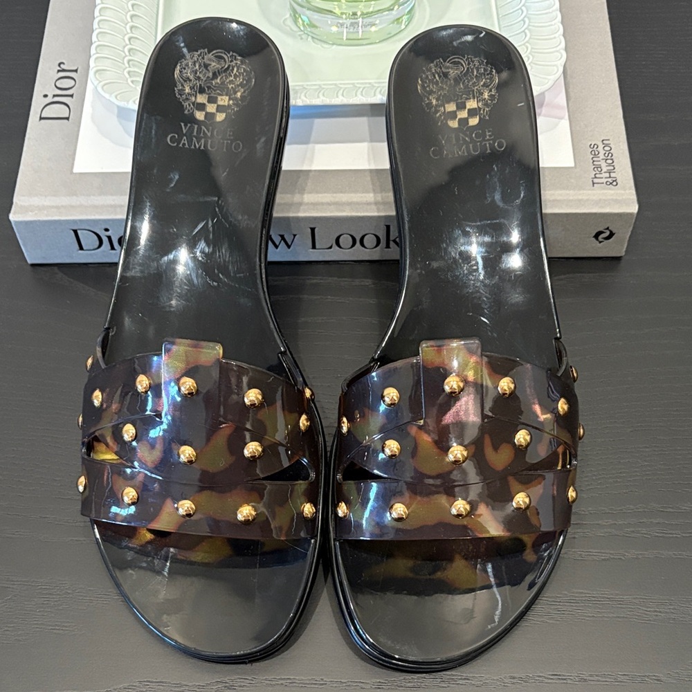 Vince Camuto Black and Brown Studded Sandals